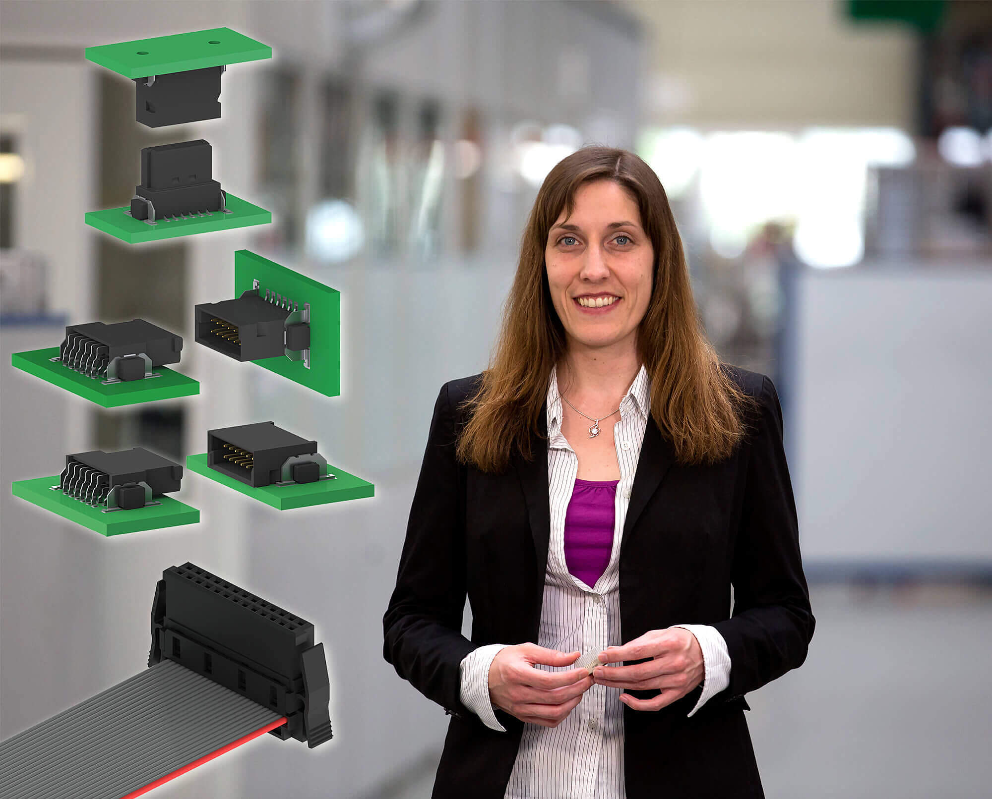 ept-Produktmanagerin Erika Rhrmoser präsentiert die One27-Leiterplattensteckverbinder One27 SMT-Leiterplattensteckverbinder im Raster 1.27 mm